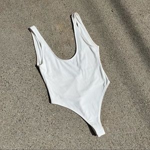 Resa off white rib knit scoop backless sleeveless bodysuit